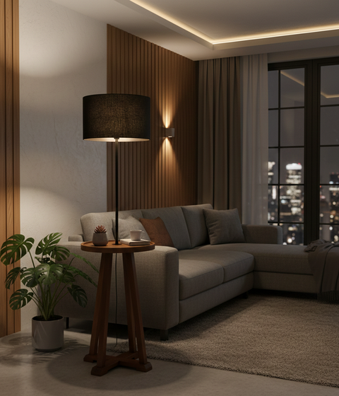 Wooden Floor Lamp with Table