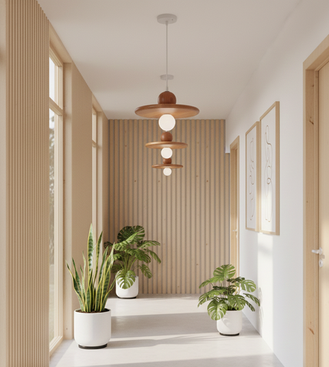 Wooden Pendant Lamp with Globe