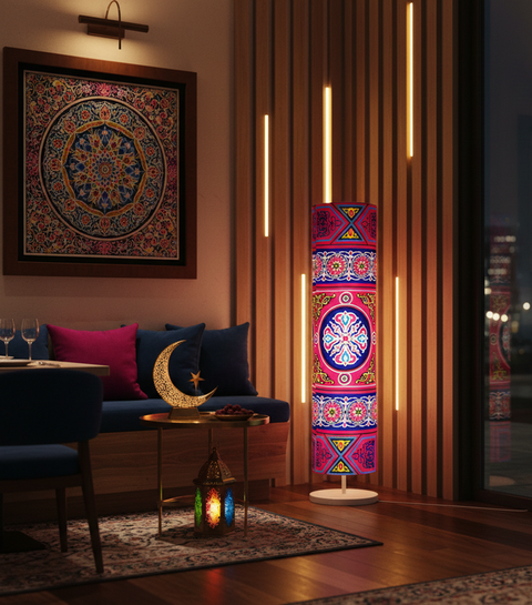 Printed Cylindrical Shade Floor Lamp