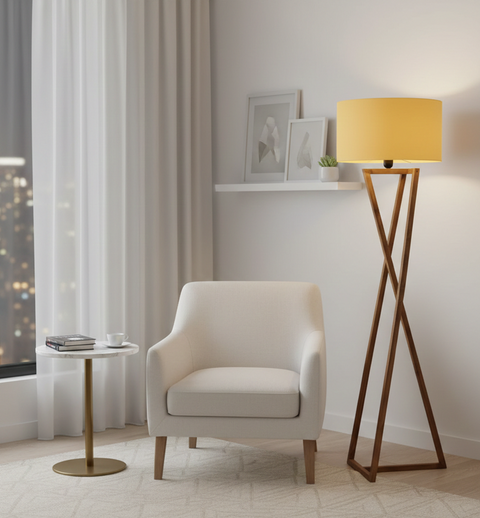 Stylish Orange & Biege Tripod Floor Lamp
