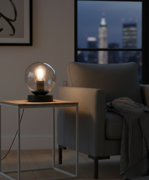 Black Glass Ball Table Lamb
