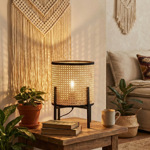 Boho Style Rattan Table Lamp