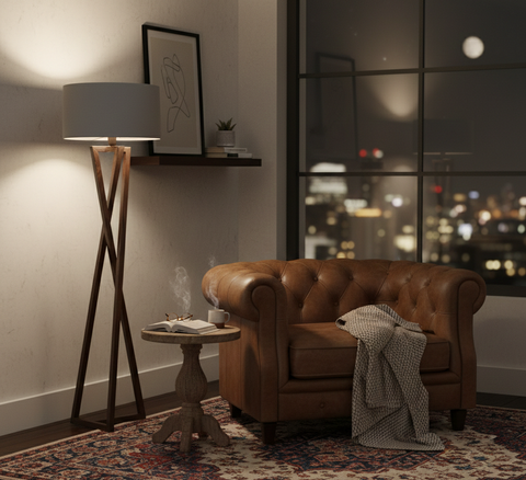 Stylish White & Biege Tripod Floor Lamp