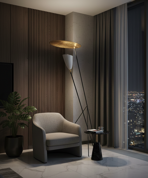 Contemporary Gold & Grey Floor Lamp