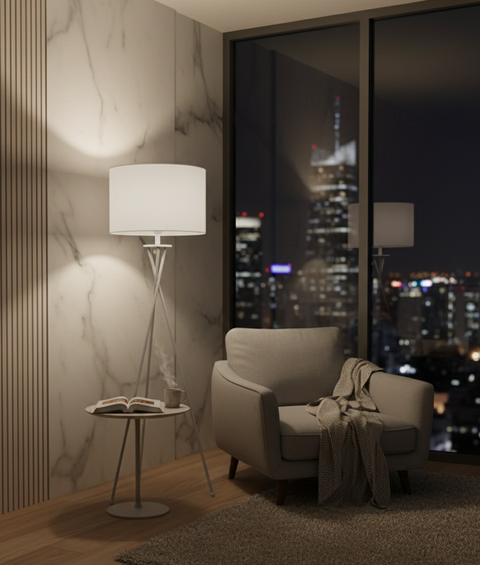 Minimalist Tripod Cotton Shaded Floor Lamp