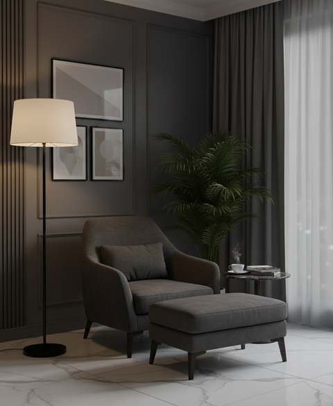 Modern Light Beige And Black Torchiere