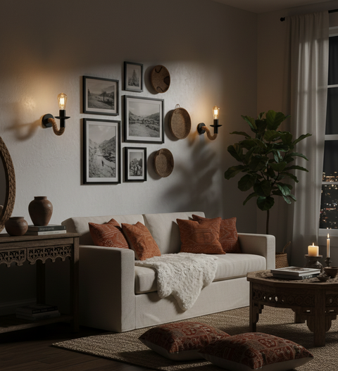Rustic Black Mounted Wall Lamp