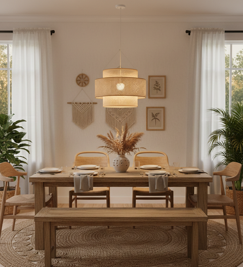 Boho Handcrafted Rattan Pendant Ceiling