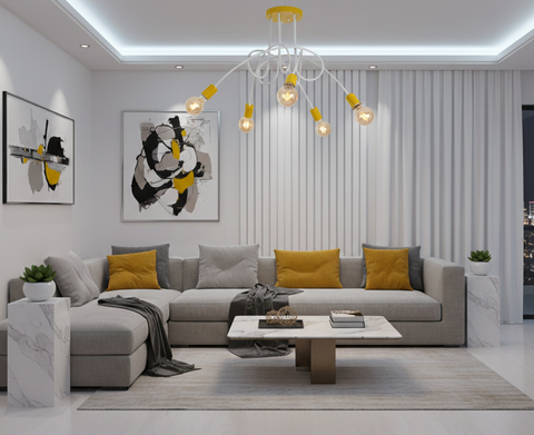 Modern White & Yellow Branched Chandelier