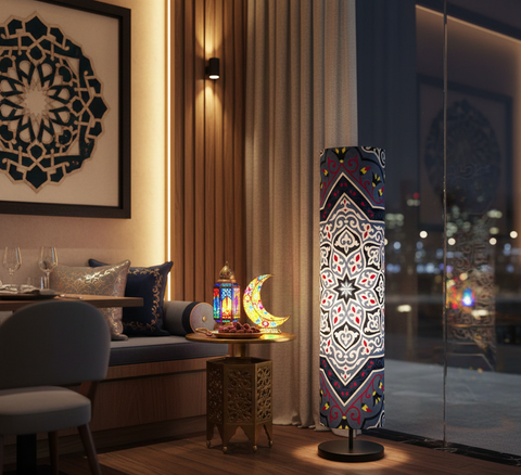 Printed Cylindrical Shade Floor Lamp