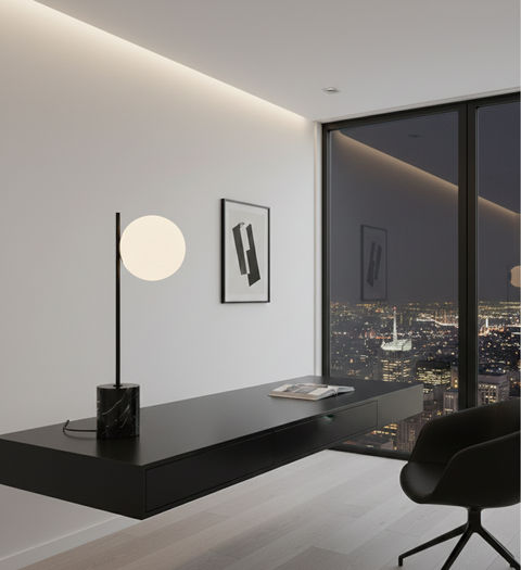 Cylindrical Marble Black Base Table Lamp