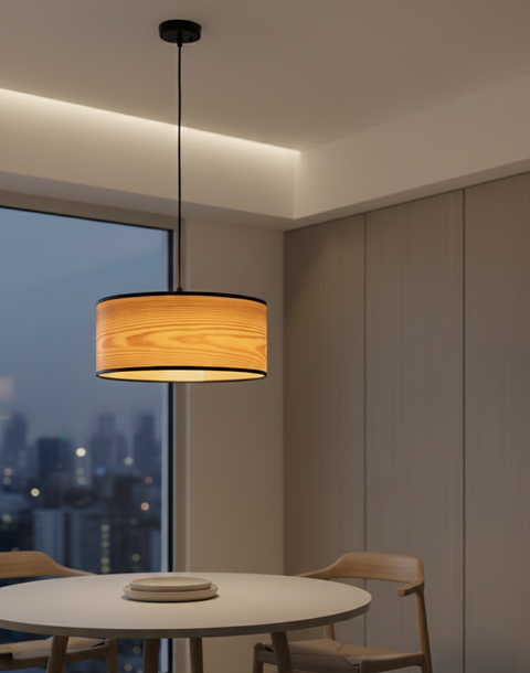 Modern Shade Pendant with Wooden Print
