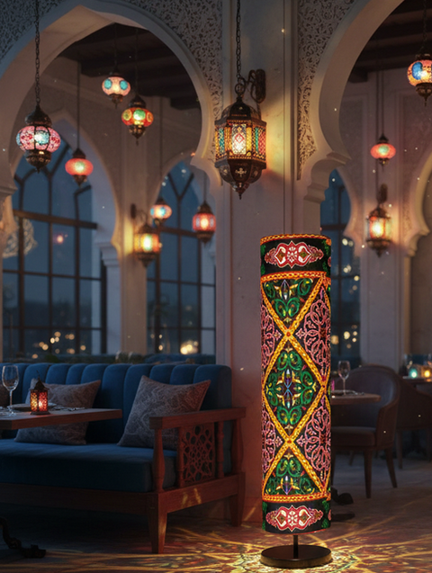 Printed Cylindrical Shade Floor Lamp