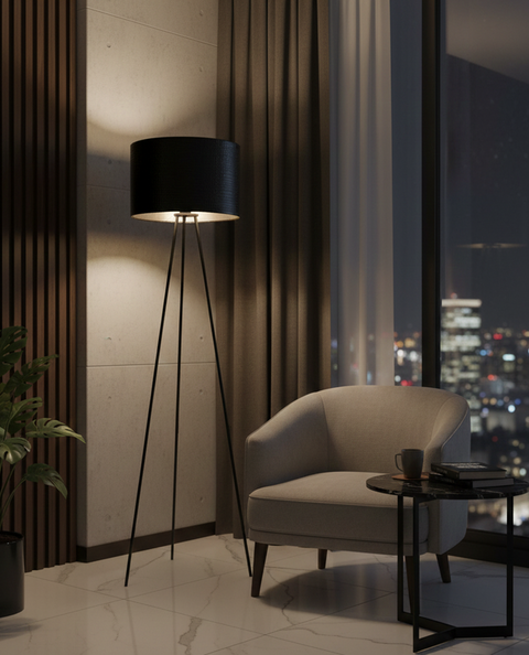Modern Tripod Floor Lamp with Leather Shade
