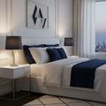 Modern Silver Table Lamp with Navy Shade