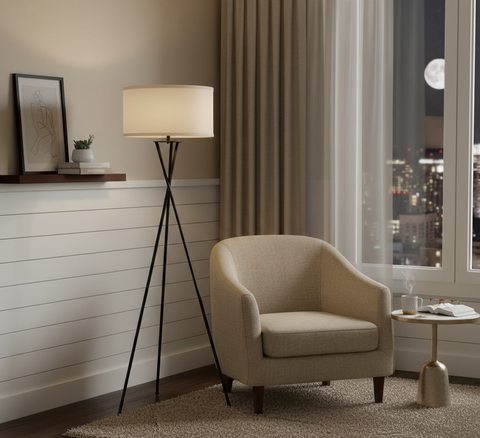 Minimalist Tripod Cotton Shaded Floor Lamp