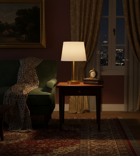 Elegant Gold Table Lamp with Cotton Shade