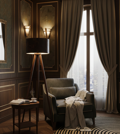 Modern Tripod Floor Lamp with Leather Shade
