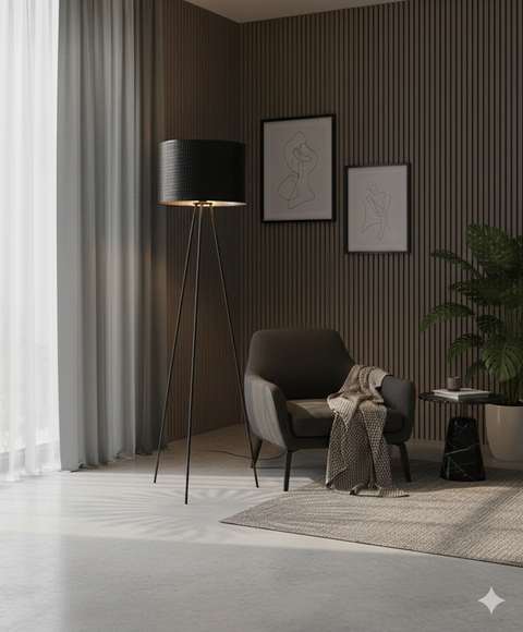 Modern Tripod Floor Lamp with Leather Shade