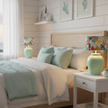 Green Pottery With Printed Shade Table Lamp