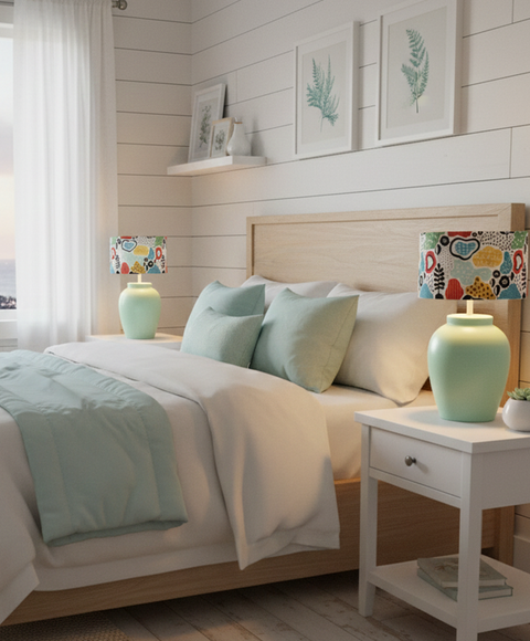 Green Pottery With Printed Shade Table Lamp