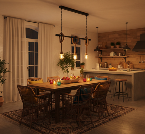 Industrial Black Rope Pendant Light