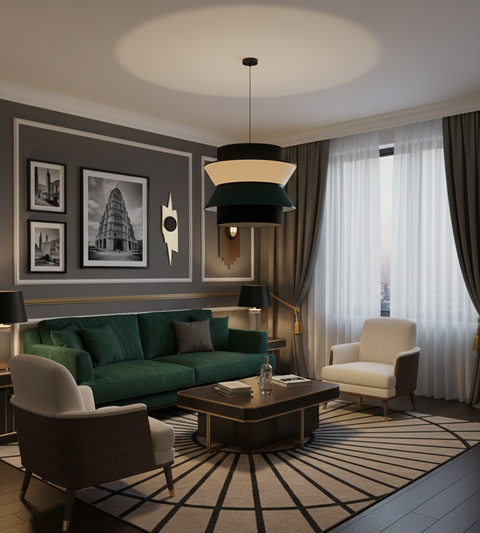 Elegant Black, Beige & Green Pendant Ceiling