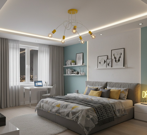 Modern White & Yellow Branched Chandelier