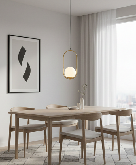 Modern Accent Pendant Light â€“ Gold Oval & Opal Glass Globe
