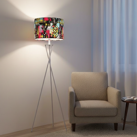 Printed Shade Tripod  Floor Lamp