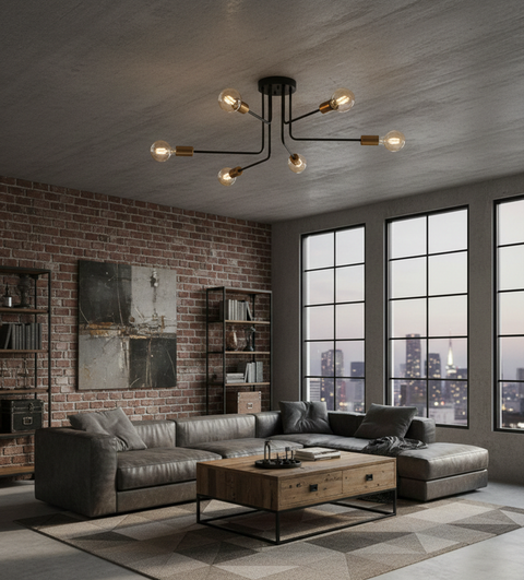 Industrial Black Branched Chandelier