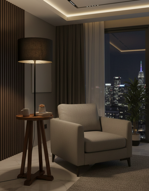 Wooden Floor Lamp with Table