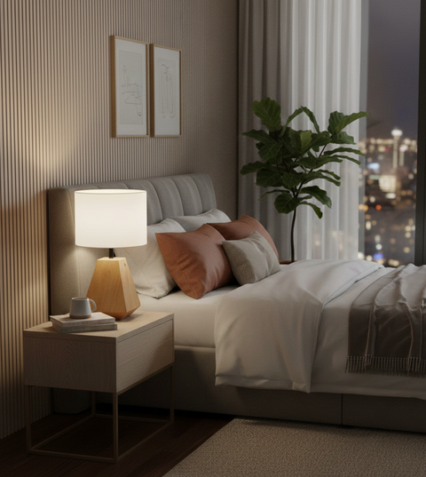 '-WH Scandinavian White Wood Table Lamp