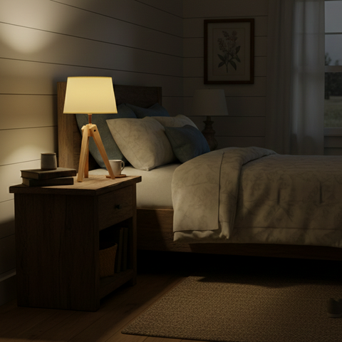 Wooden White Tripod Table Lamp