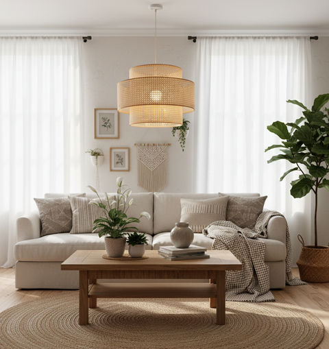 Boho Handcrafted Rattan Pendant Ceiling