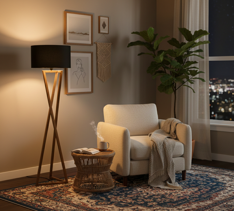 Stylish Black & Biege Tripod Floor Lamp