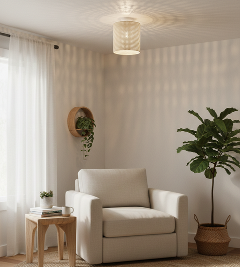 Boho Handcrafted Rattan Flush Mounted Ceiling