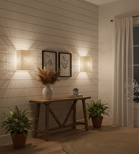Decorative Rectangular Rattan Wall Light