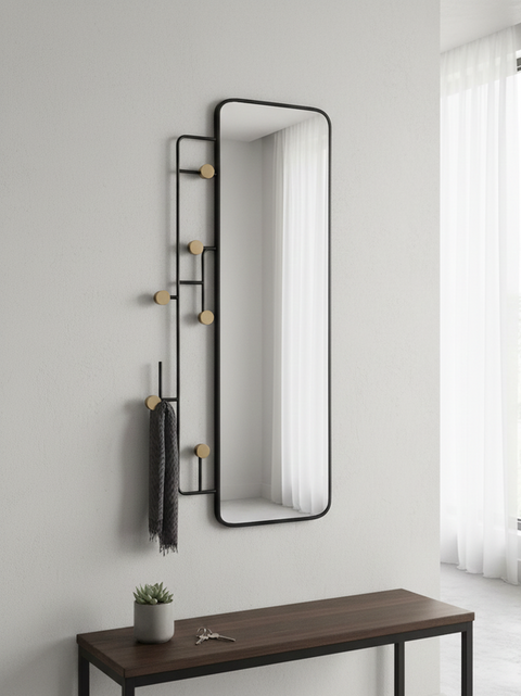 Geometric Wall Mirror with Hooks