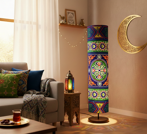 Printed Cylindrical Shade Floor Lamp