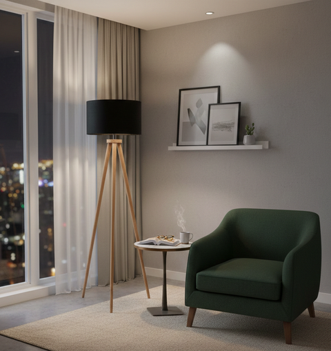 Boho Wooden Tripod Floor Lamp
