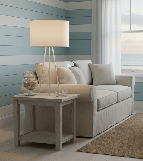 White Tripod Lamp With White Cotton Shade