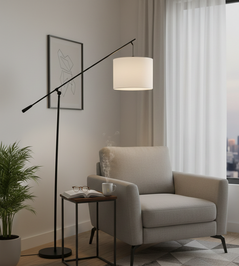Modern Slim Black & White Arm Floor Lamp
