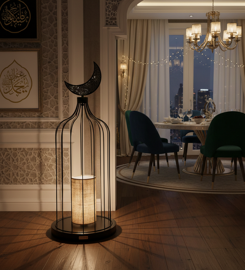 Black Burlap Islamic Table Lamp