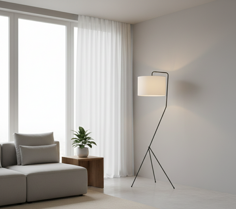 Tripod Cotton Shaded Floor Lamp