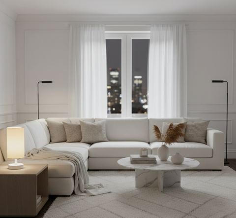 Modern Light Beige Cylinder Table Lamp