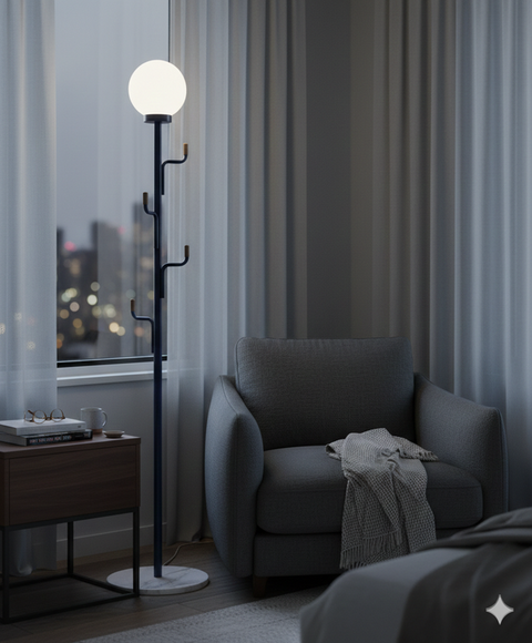 Modern Navy Blue Floor Lamp With Hooks