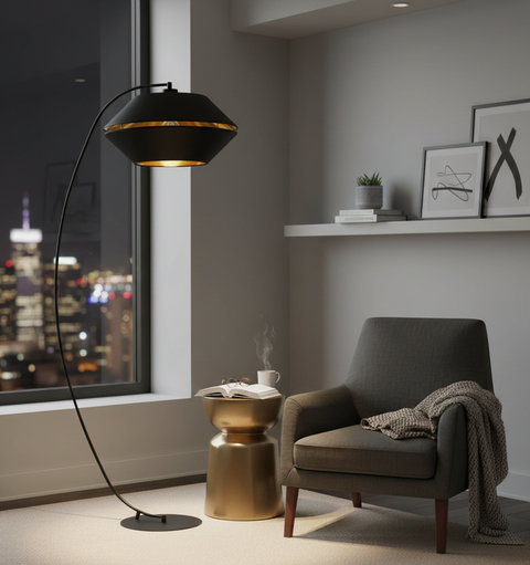 Black Arc with 2 half circle Shade Floor Lamp
