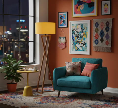 Stylish Orange & Biege Tripod Floor Lamp