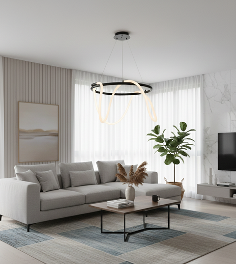 Modern Black LED Ring Chandelier